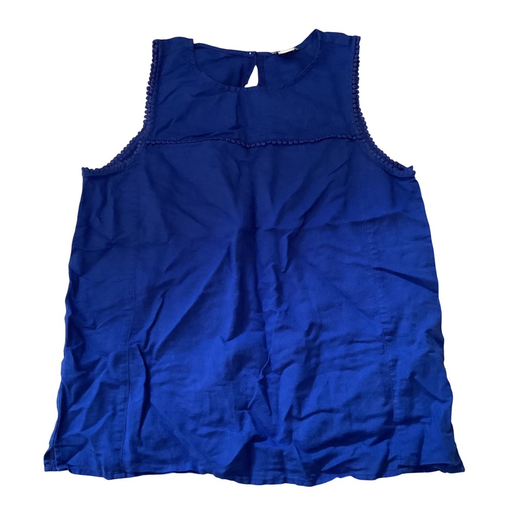 J.Crew Royal Blue Pom-Pom Trim Sleeveless Shell Blouse Top Size 2